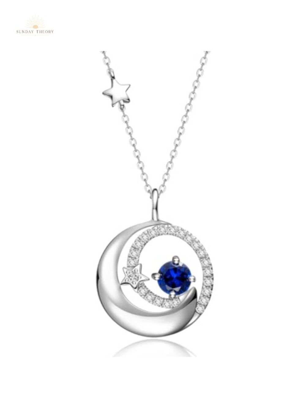 Sterling Silver Moon and Star Birthstone Pendant Necklace